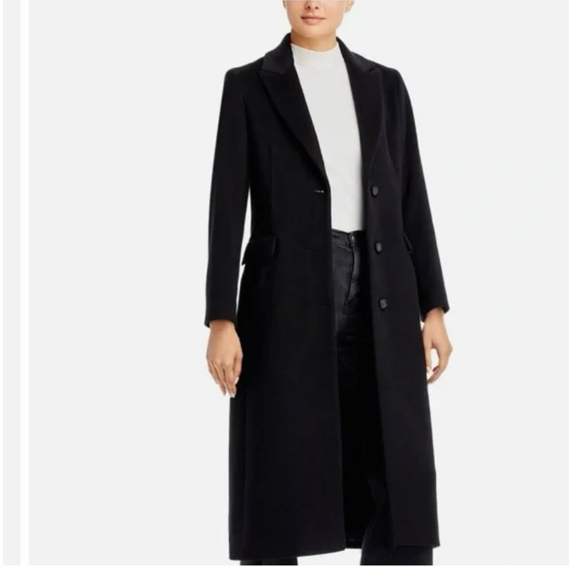 Albert Nipon Classic Wool Black Trench Coat
